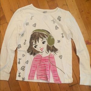 A white shirt with a girl listening to music!